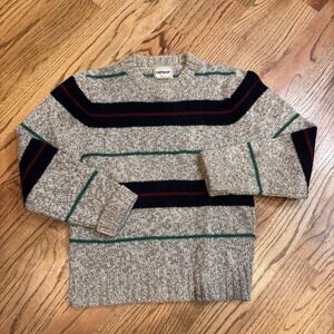 Vintage Campus Rag Wool Sweater Mens S Gray Striped Made USA Crewneck
